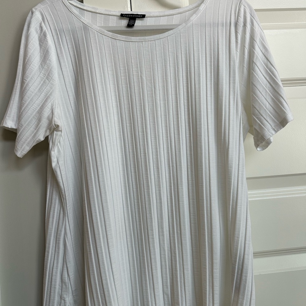 Eileen Fisher white ribbed knit top